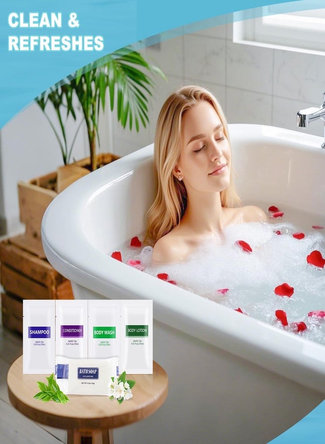 اتش كيو اس ال سوند مجموعة أدوات النظافة الشخصية ٥ في ١ بحجم مناسب للسفر (٥٠ قطعة) مجموعة من ٥ قطع: ١٠ قطع غسول للجسم بحجم مناسب للسفر، ١٠ قطع شامبو فندقي، ١٠ قطع بلسم صغير، ١٠ قطع لوشن للجسم، ١٠ قطع صابون، كمية كبيرة من مستلزمات الضيافة الصغيرة - Image 4